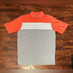 FootJoy Golf Shirt Mens Large Gray Pink Stripe Athletic Fit Short Sleeve Polo